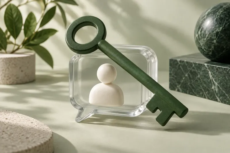 A green key and transparent chat-shaped box protecting a customer token.