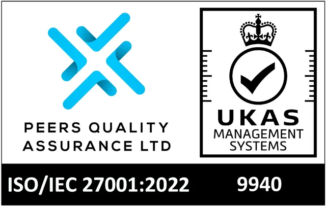 Peers Quality Assurance and UKAS ISO/IEC 27001:2022 certification logo