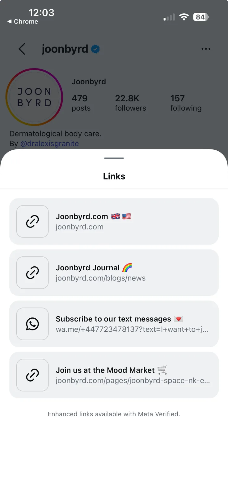 Joonbyrd Instagram profile links with a WhatsApp subscription link